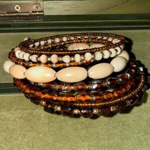 Natural Cream and Brown Beaded Wrap Bracelet